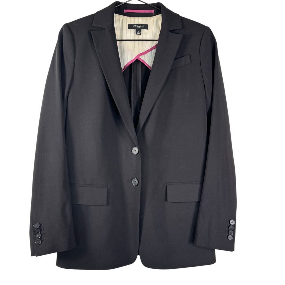 Ann Taylor Black Wool Blazer Notched Lapel Single Breasted Corpcore Office Sz 2